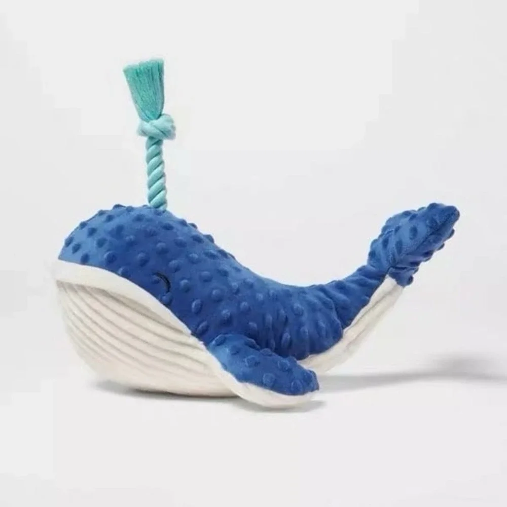 Blue Whale‎ Plush Dog Toy with Rope Knot | Stuffed Chew Toy ~14 Inches new